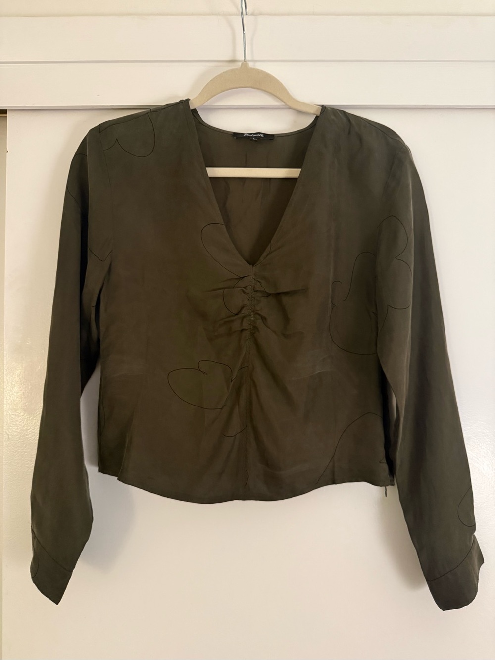 Madewell Olive Green Scribble Long-Sleeve Blouse